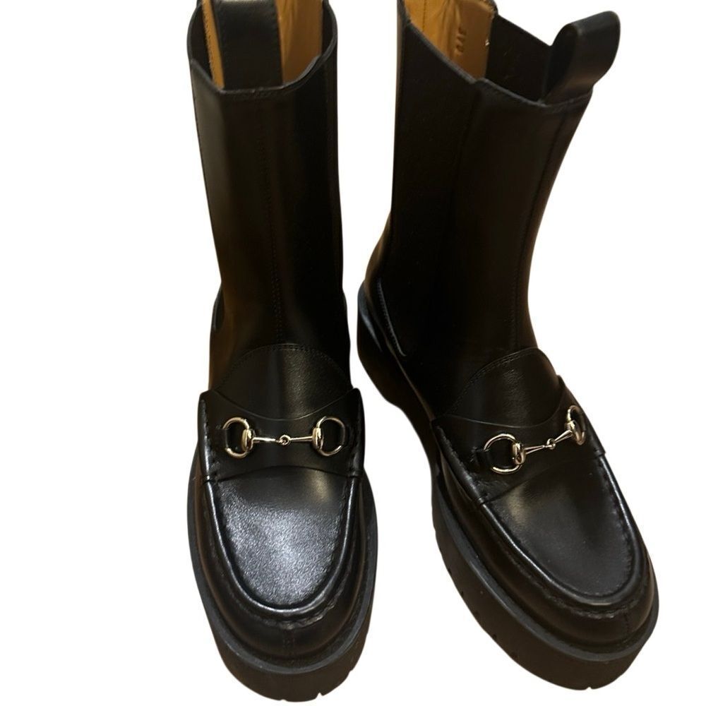 Gucci Black Leather Ankle Boots with Gold Horse-bit